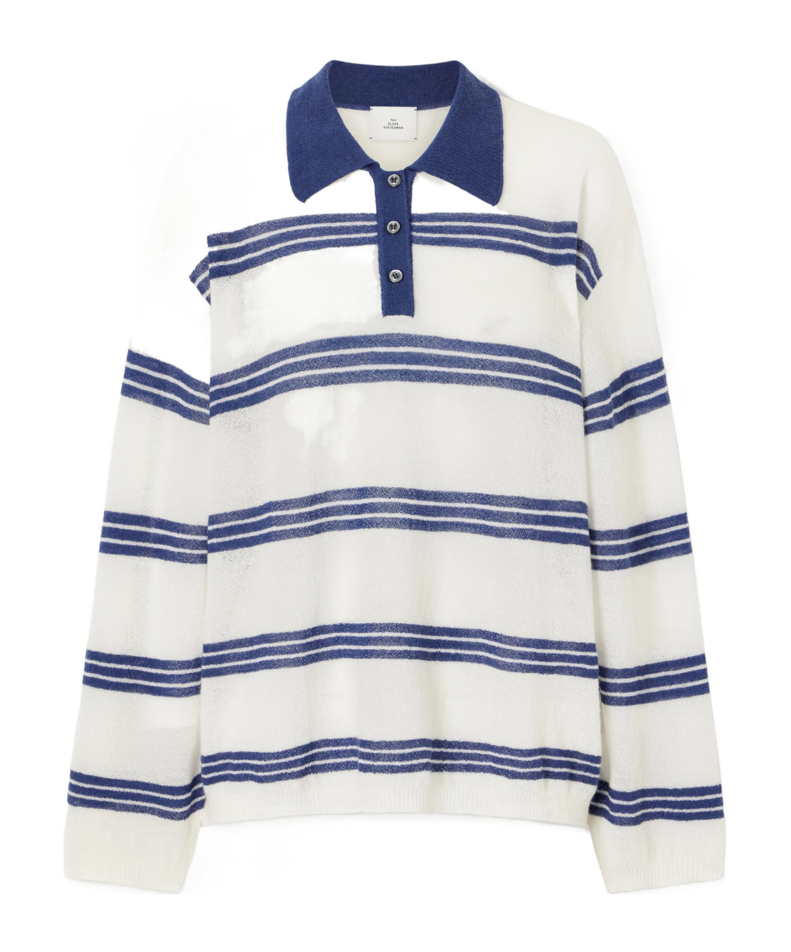 The Elder Statesman Striped Cashmere And Mohair-blend Polo Shirt In White