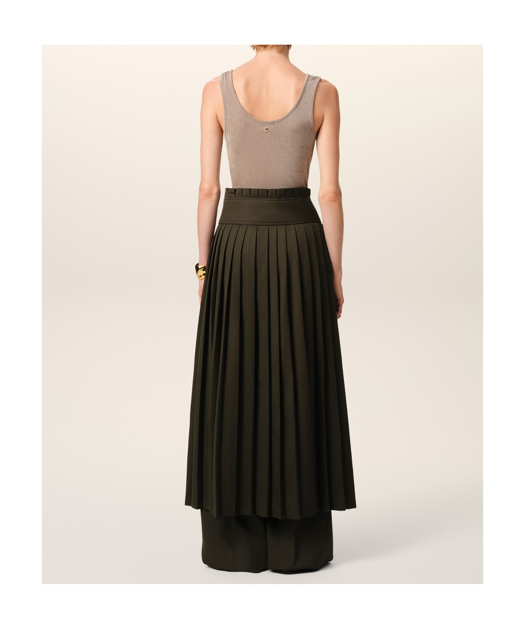 Ami Alexandre Mattiussi Green Wool Twill Belted Pleated Skirt Green In Black Olive