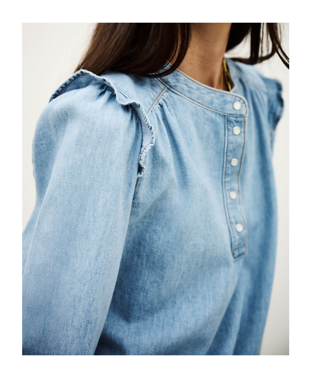 Bash Long-sleeved Denim Blouse In Blue