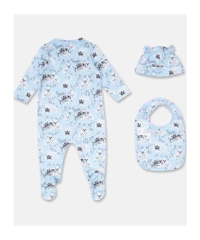 Kenzo One-piece Bib And Beanie Set In Blue