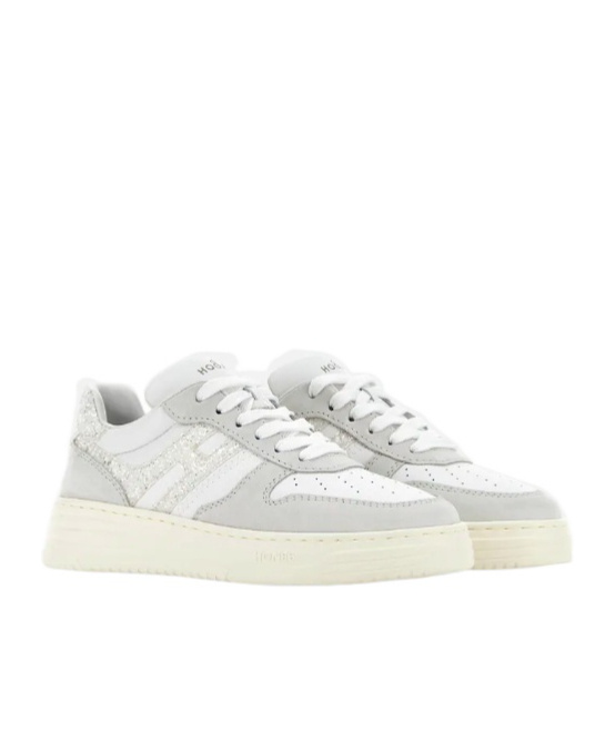 Shop Hogan Leather Sneakers In White