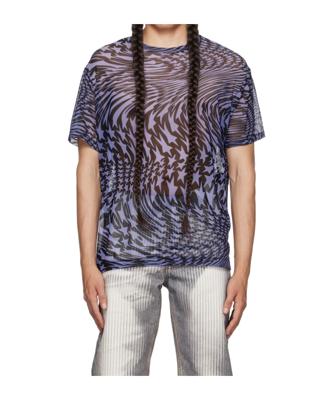 Mugler Round-neck Printed T-shirt In Blue