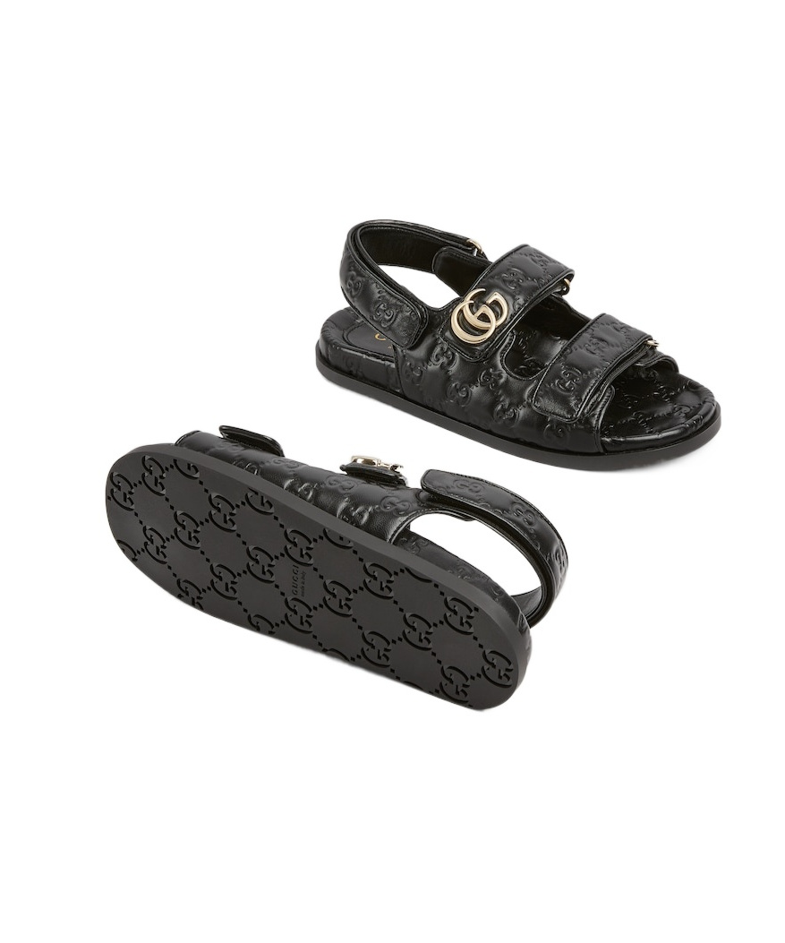 Gucci Nappa Leather Open Toe Flat Sole Sandals In Black