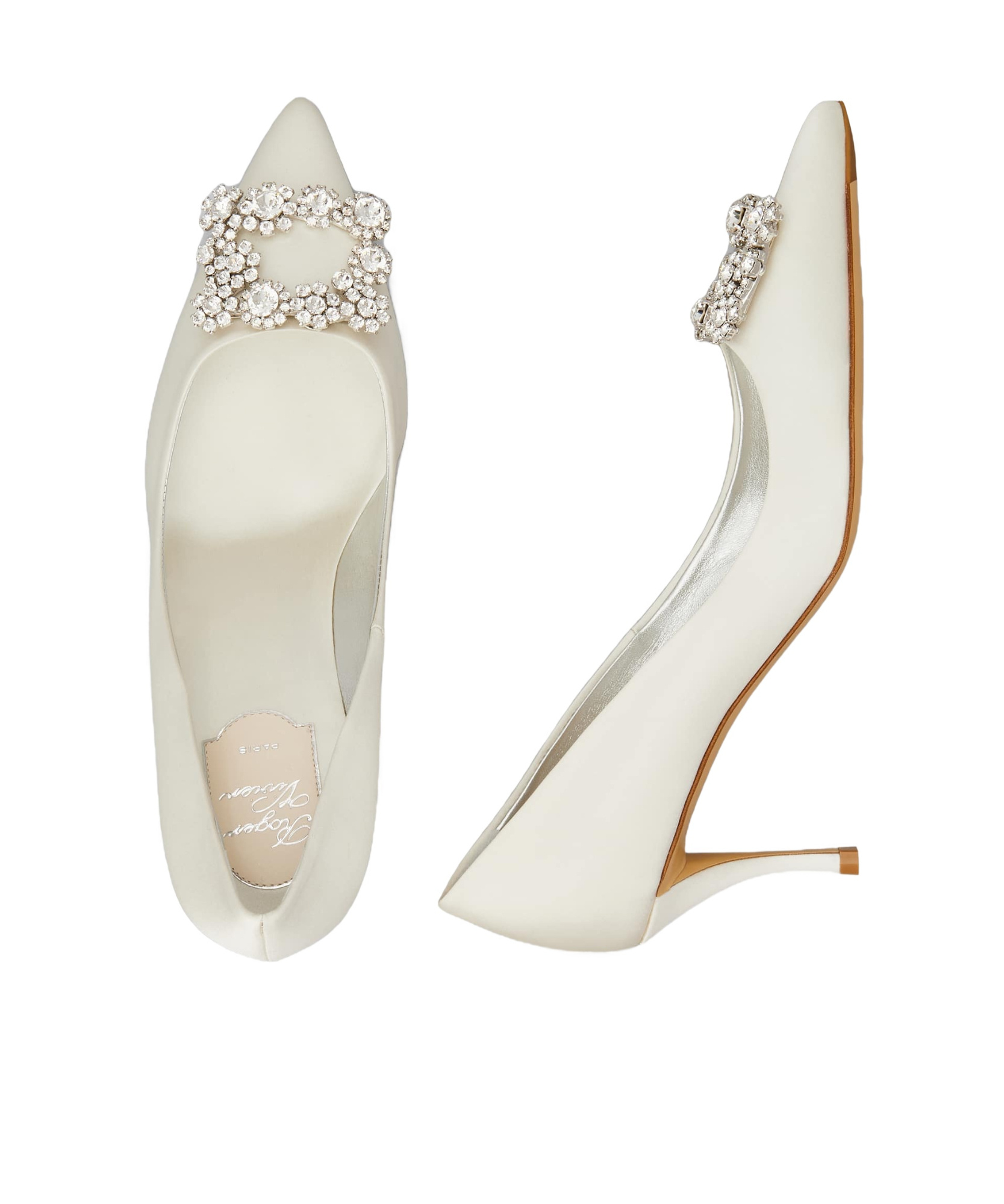 Roger Vivier Crystal Square Button High Heels In White