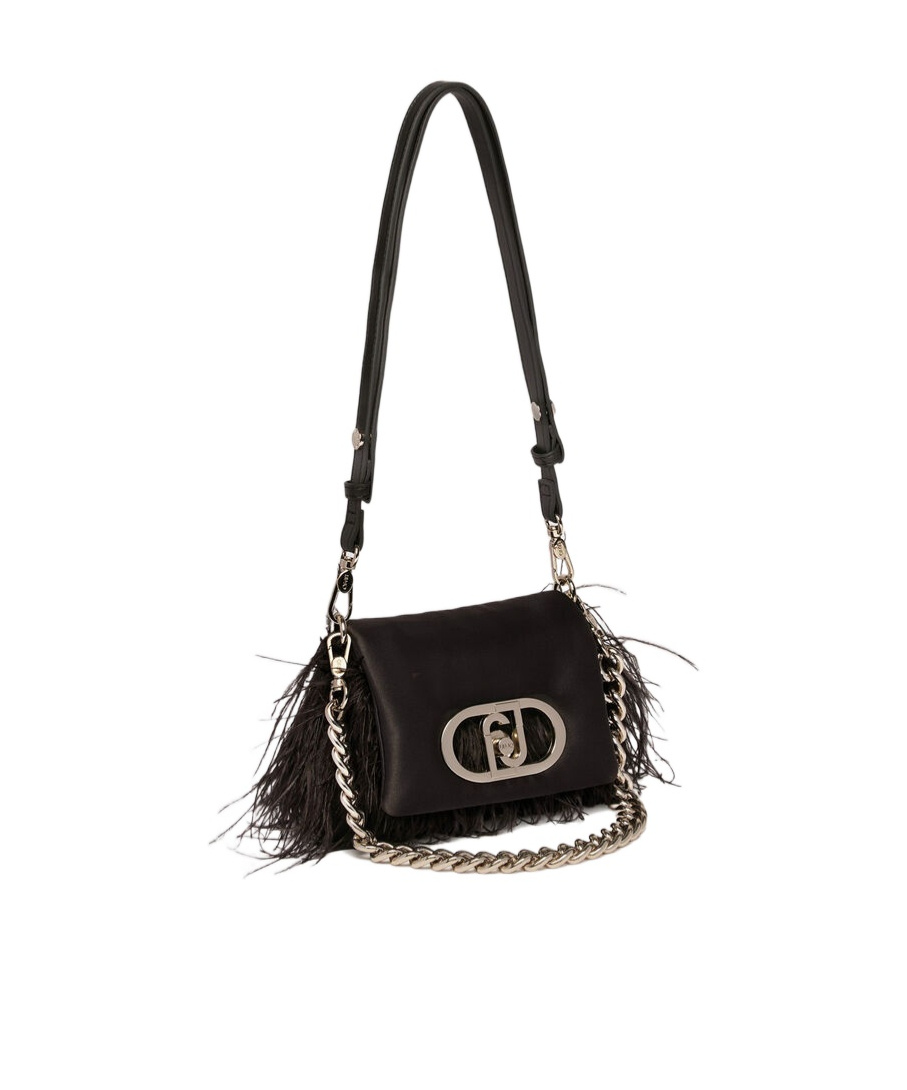 Liu •jo Feather-trimmed Shoulder Bag In Black