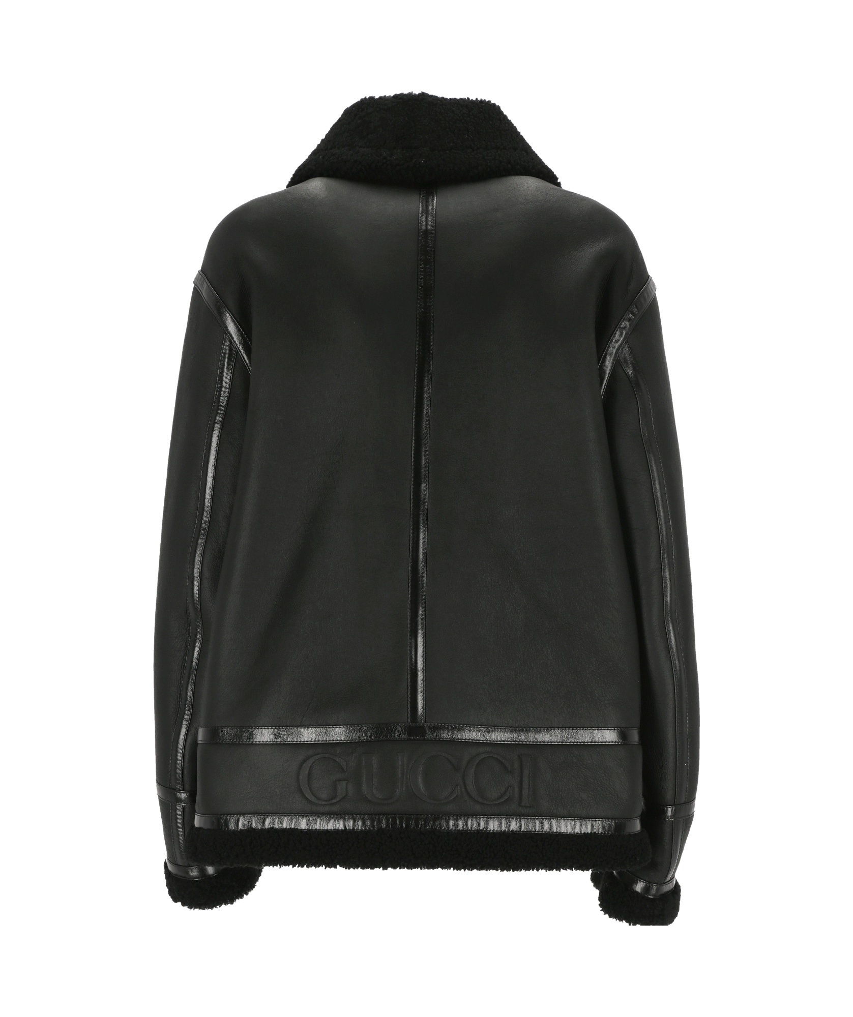 Gucci Black Curly Shearling Leather Biker Jacket In Black