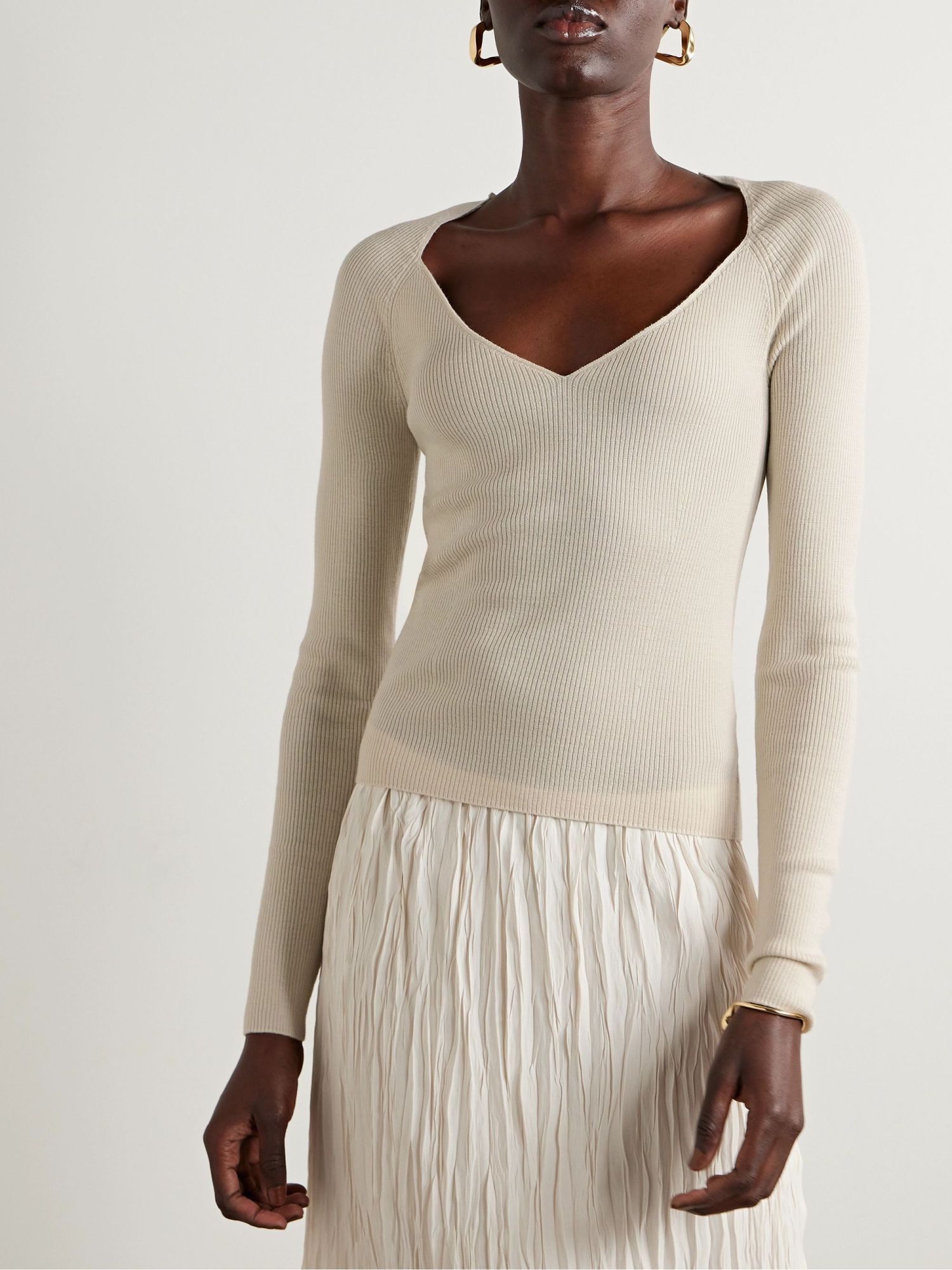 Shop Dries Van Noten Long-sleeved Sweater In Nude