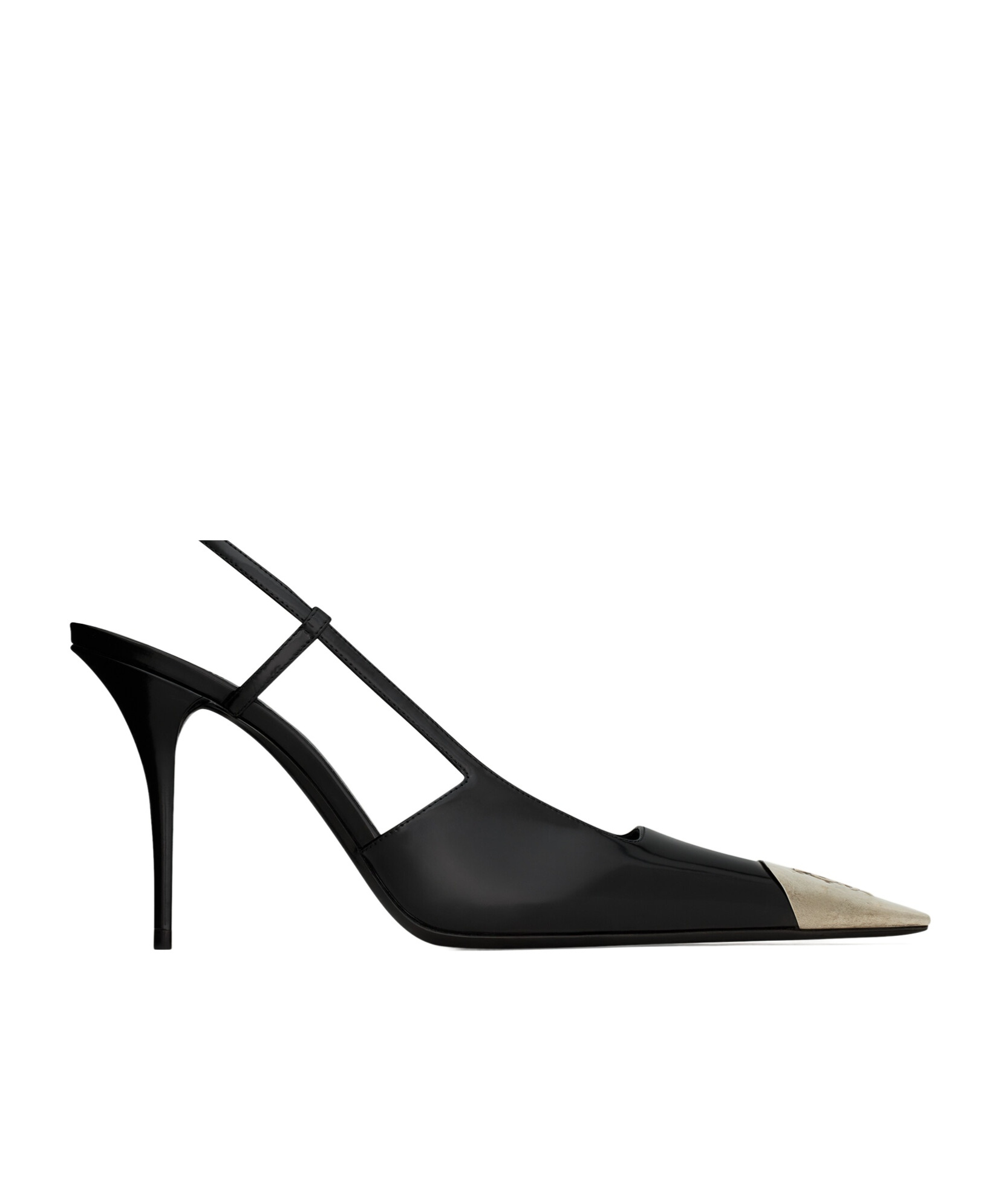 Saint Laurent Jeanne Slingback Pumps In Glazed Leather With Metal Toe Shoes In Black