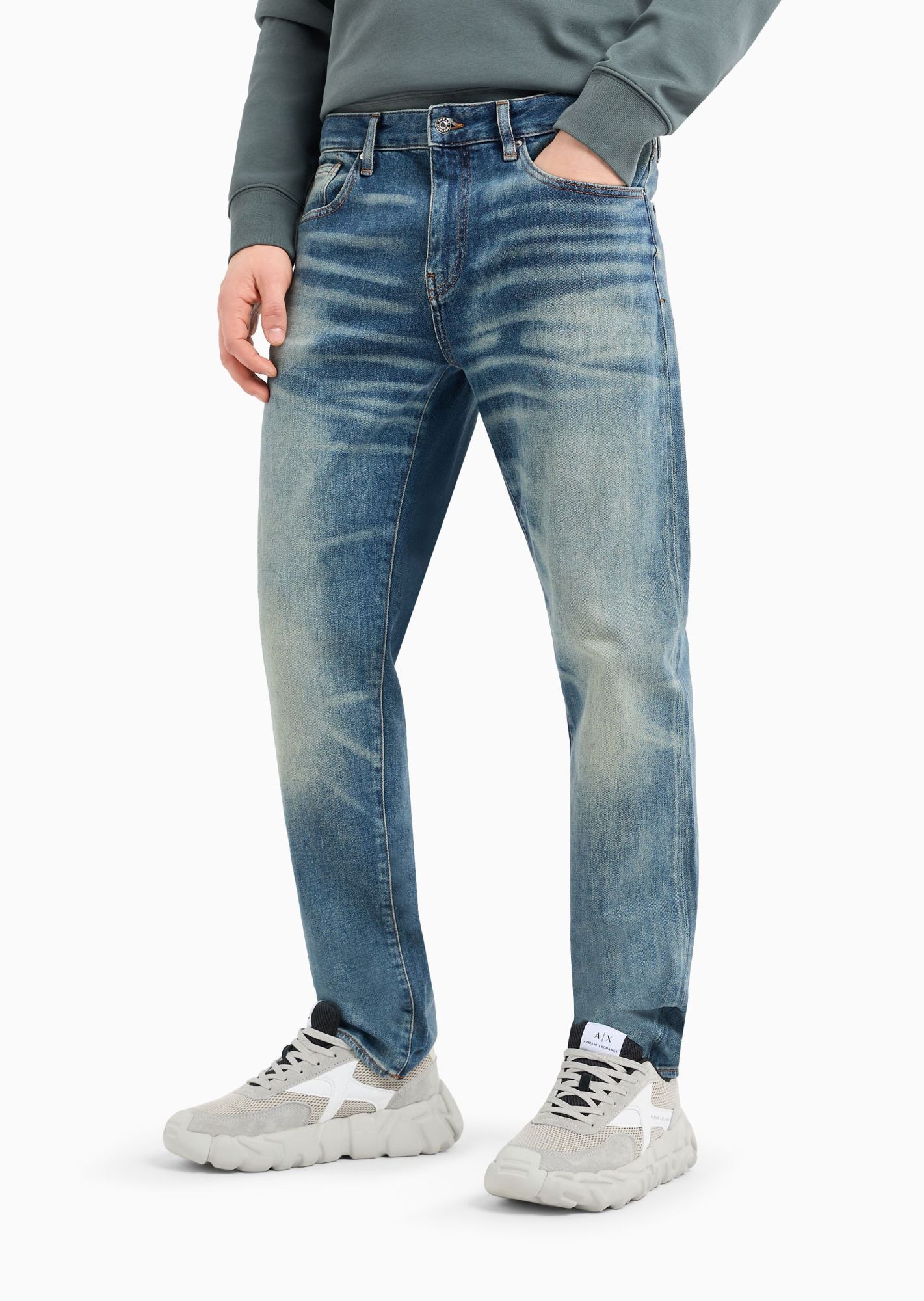 Armani Exchange Logo Denim Trousers In Blue