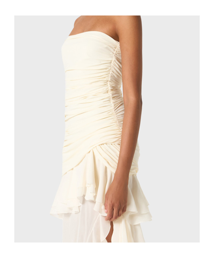 Blumarine Ruffled Knitted Tight Dress In White