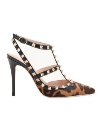 Valentino Garavani Rockstud Pumps With Straps In Pony-effect Calfskin 100mm Woman Animal Print 40.5 In Brown