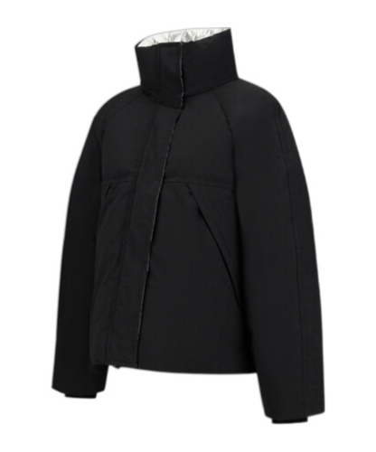 Herno Oversized Metallic Crinkle Jacket With High Collar In Black