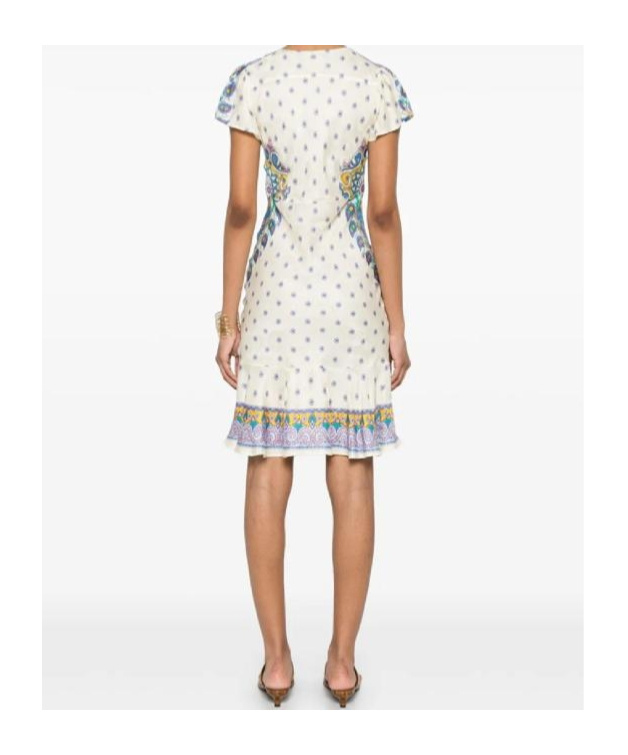 Etro Short Dresses With Cap Sleeves And Ruffle Hem In White