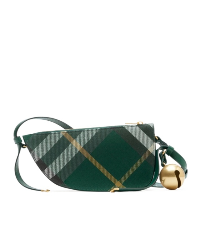 Burberry Mini Shield Checked Crossbody Bag In Green