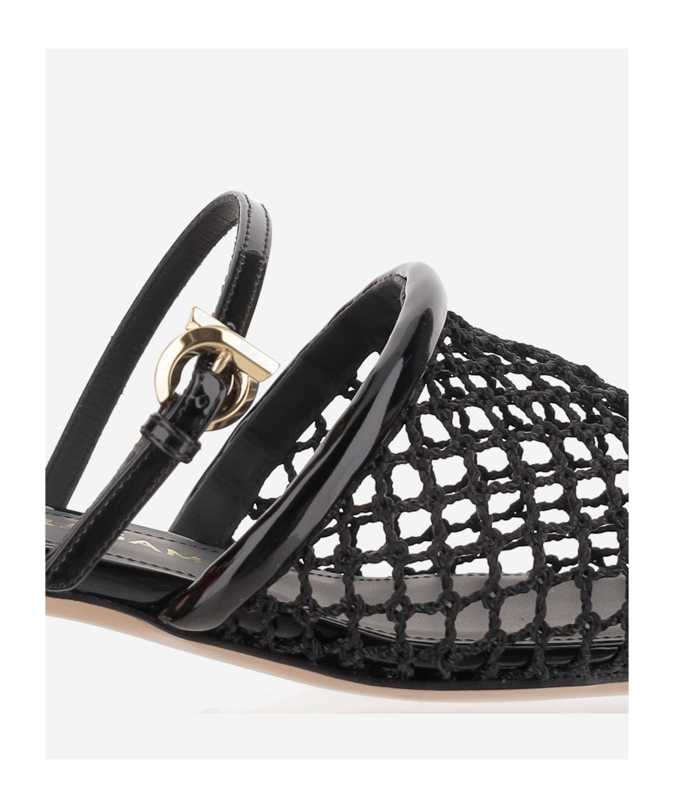 Ferragamo Mesh And Leather Mules In Black
