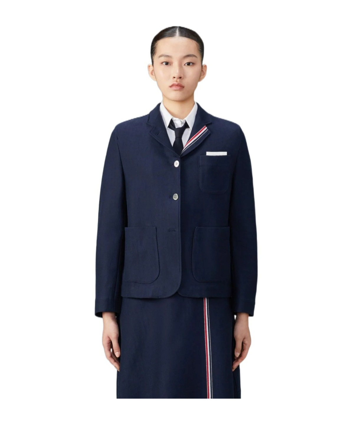 Thom Browne Twill Gold-button Blazer In Black