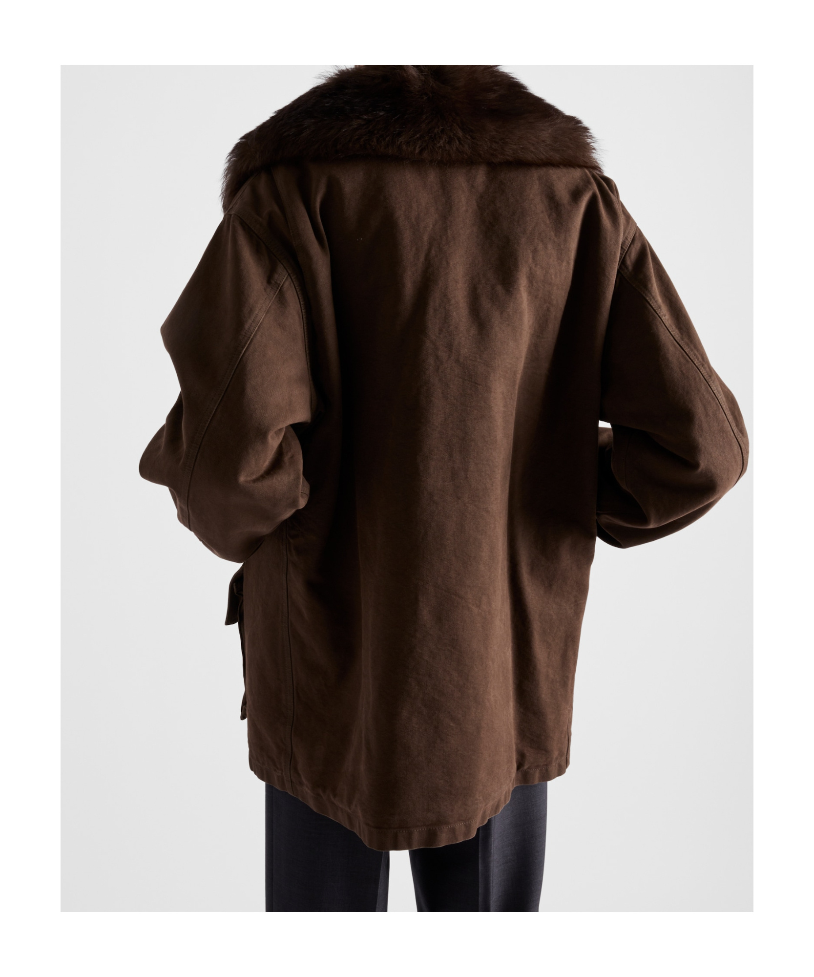 Prada Cotton Shearling-collar Jacket In Brown