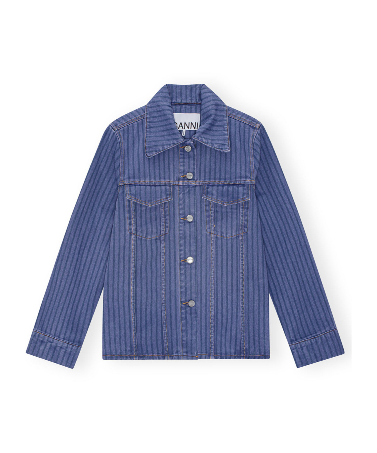 Ganni Stripe Overdyed Denim Jacket In Blue