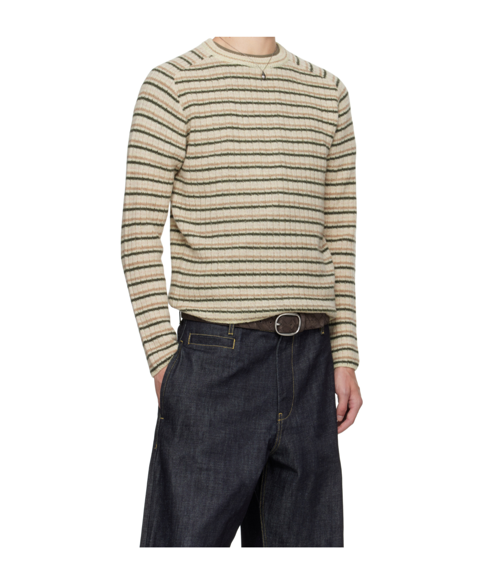 Auralee Gray Shetland Wool Cashmere Rib Knit Sweater In Brown