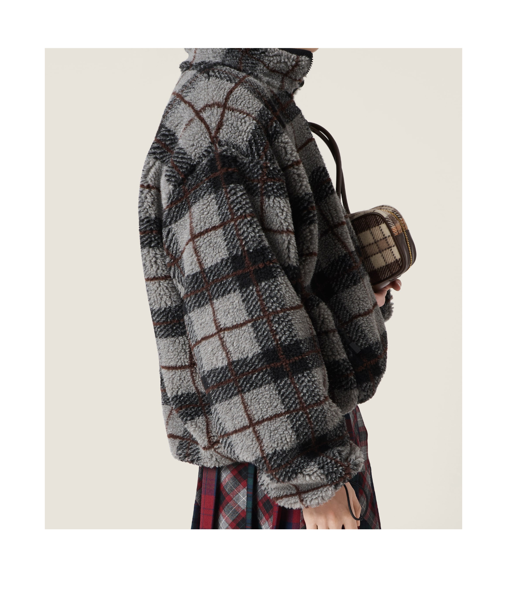 Miu Miu Checked-pattern Teddy-fleece Jacket In Black