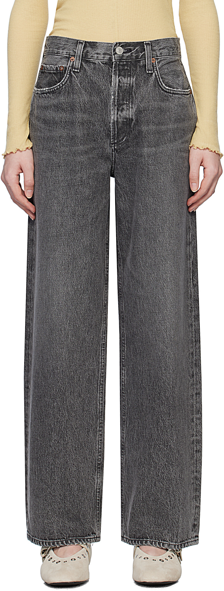 Agolde Low-rise Denim Trousers In Gray
