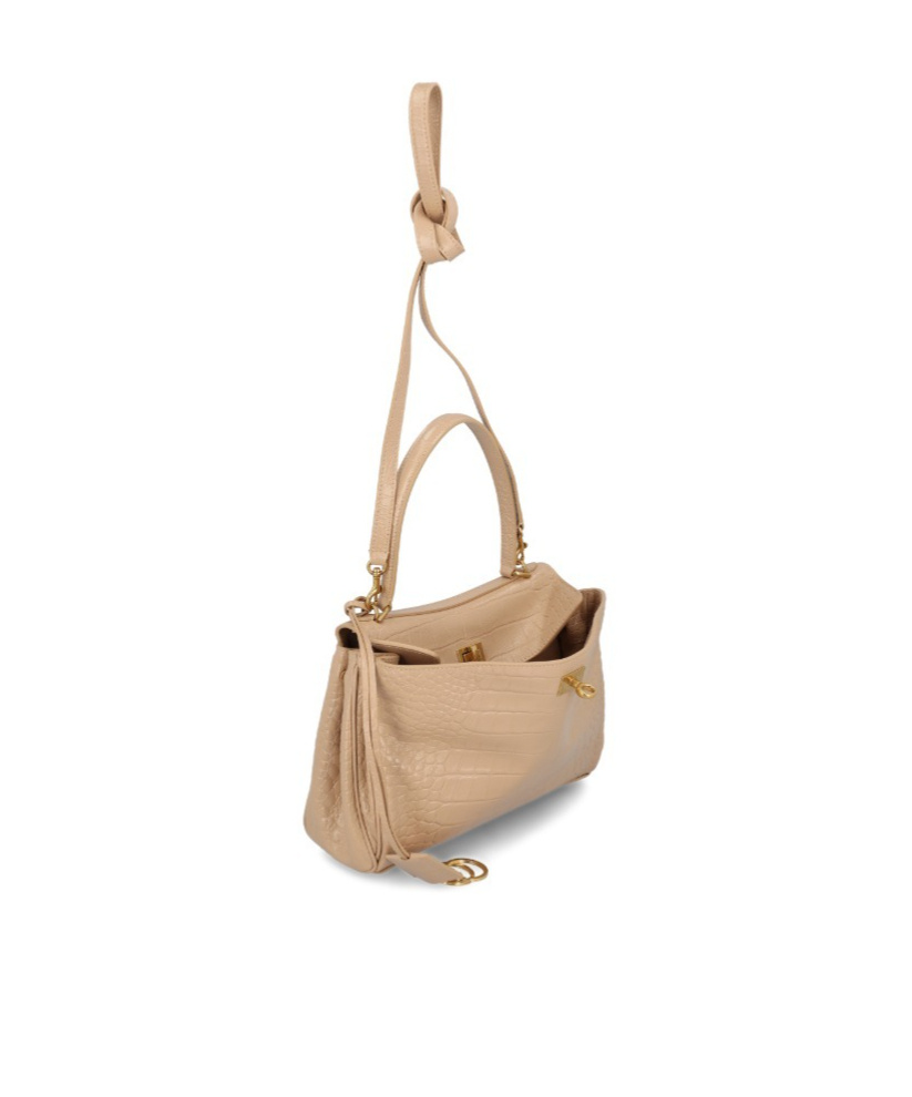 Balenciaga Small Rodeo Croc Embossed Leather Top Handle Bag In Nude