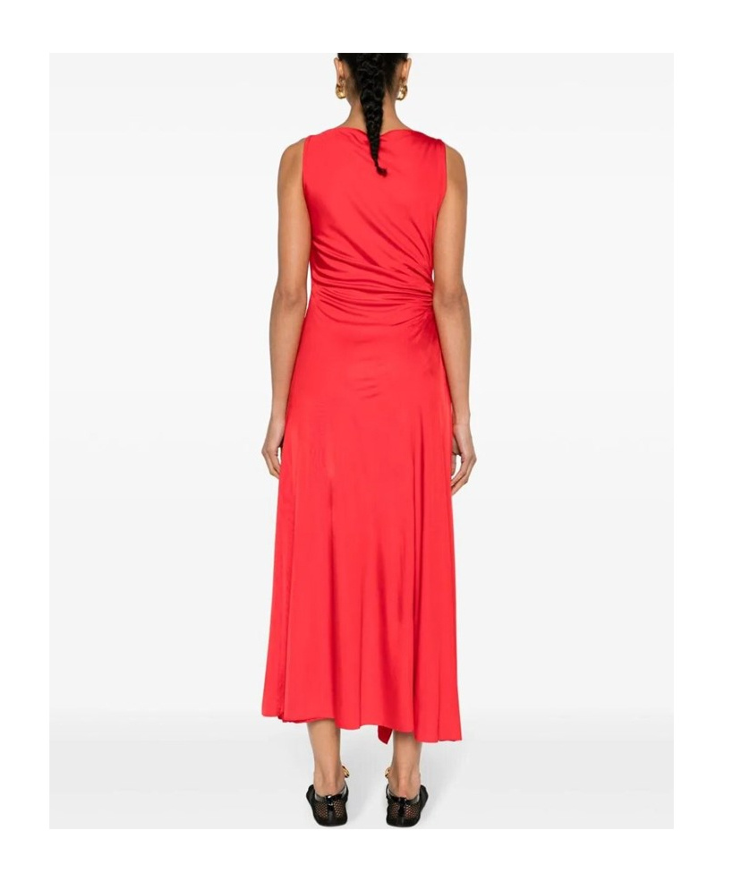 Lanvin Draped Red Midi Dress With Flattering Silhouette In Red