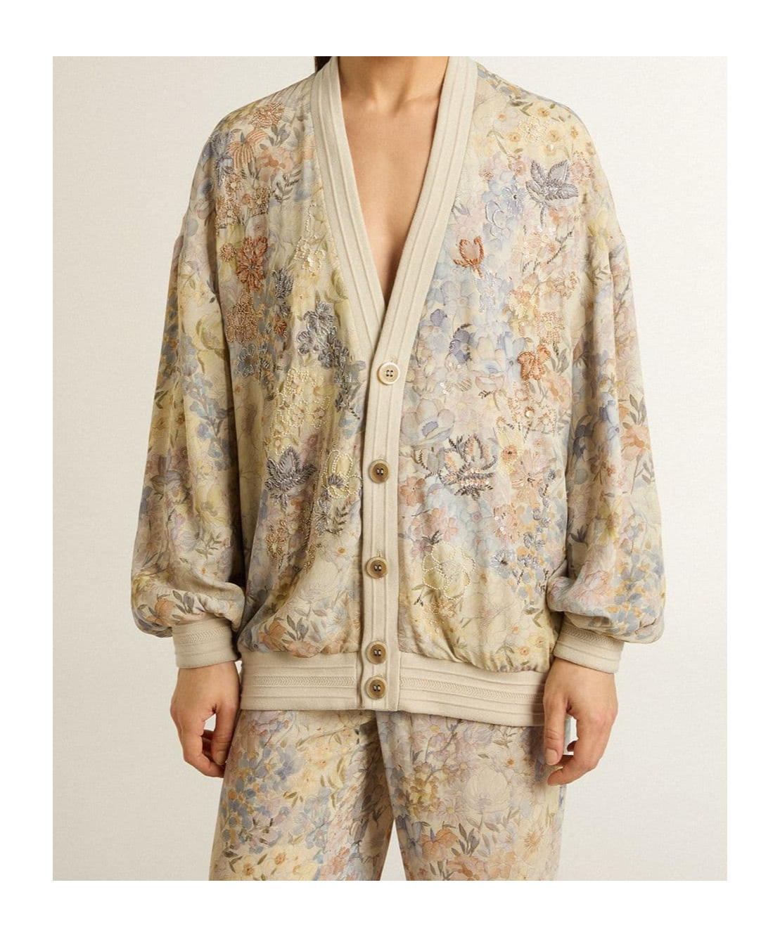 Golden Goose Womens Cardigan With Floral Print And Embroidery In Multi