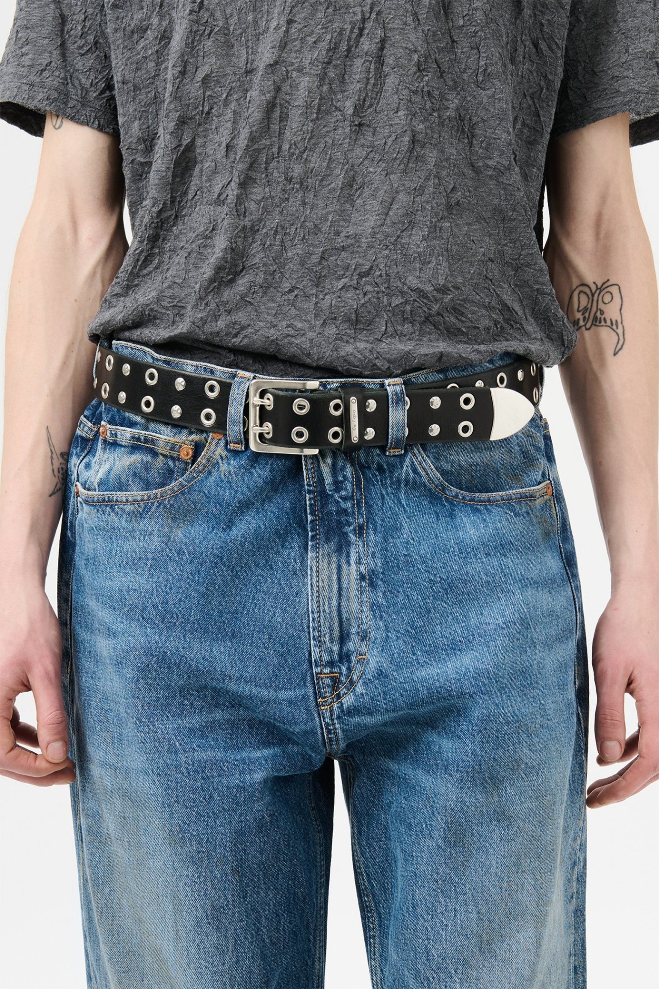Our Legacy Studded Double Tongue Belt In Black