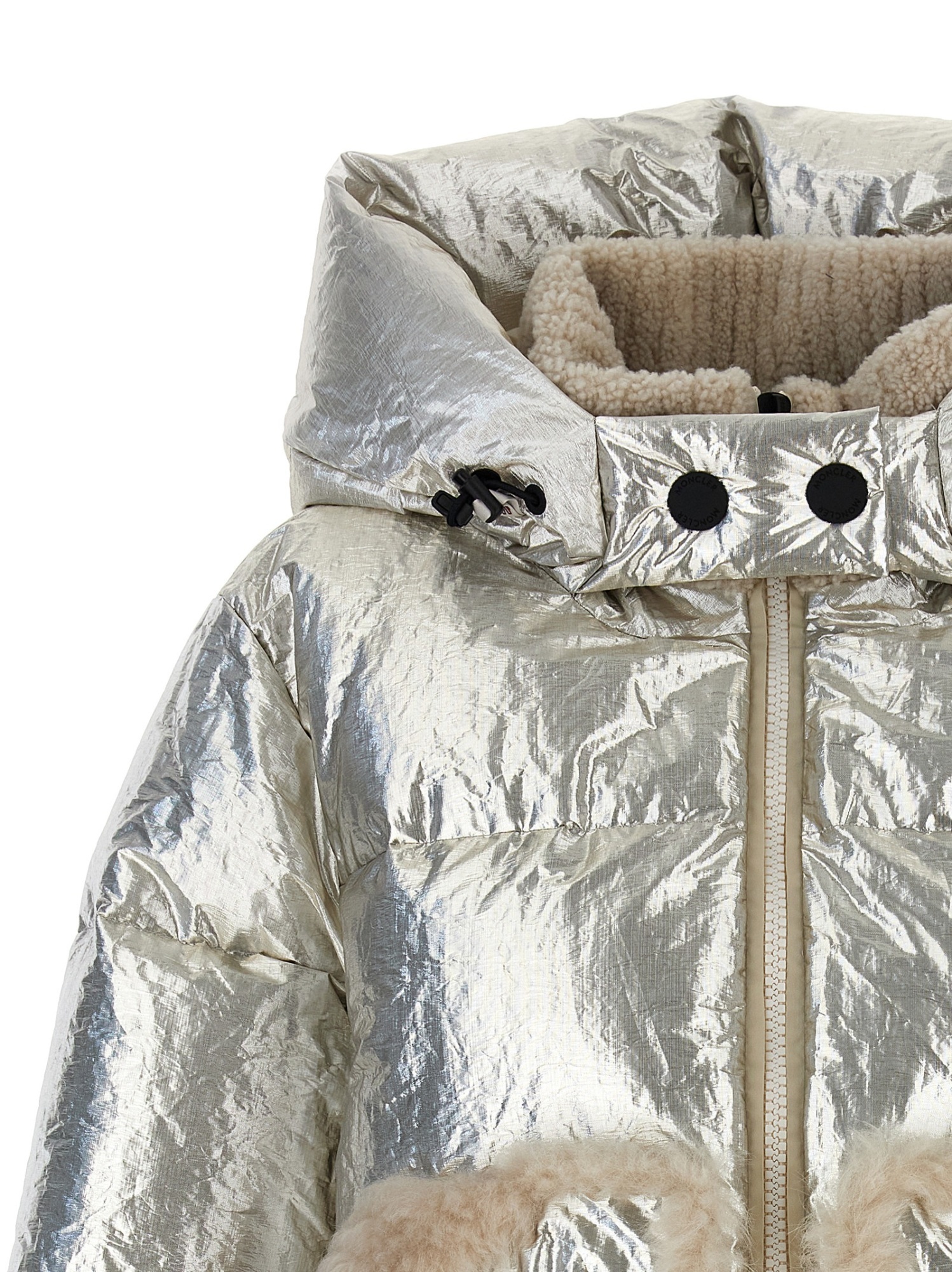 Moncler Doudoune Courte À Capuche Trevelin En Shearling In Gray