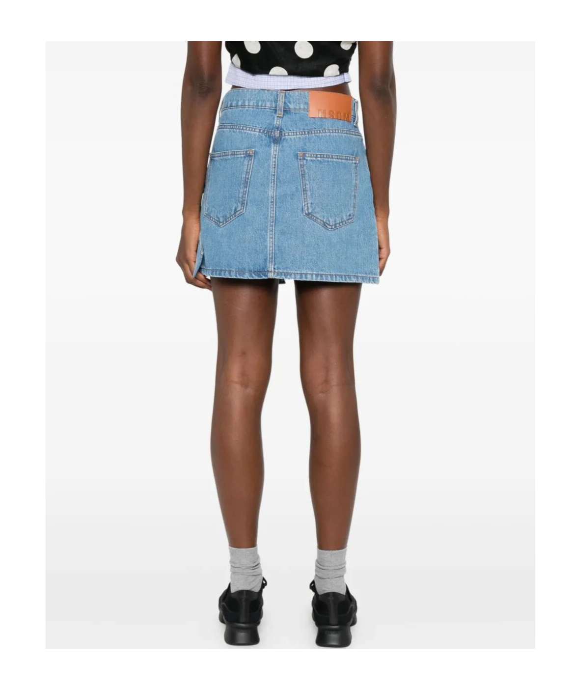 Msgm Bow-detail Denim Mini Straight Skirt In Blue