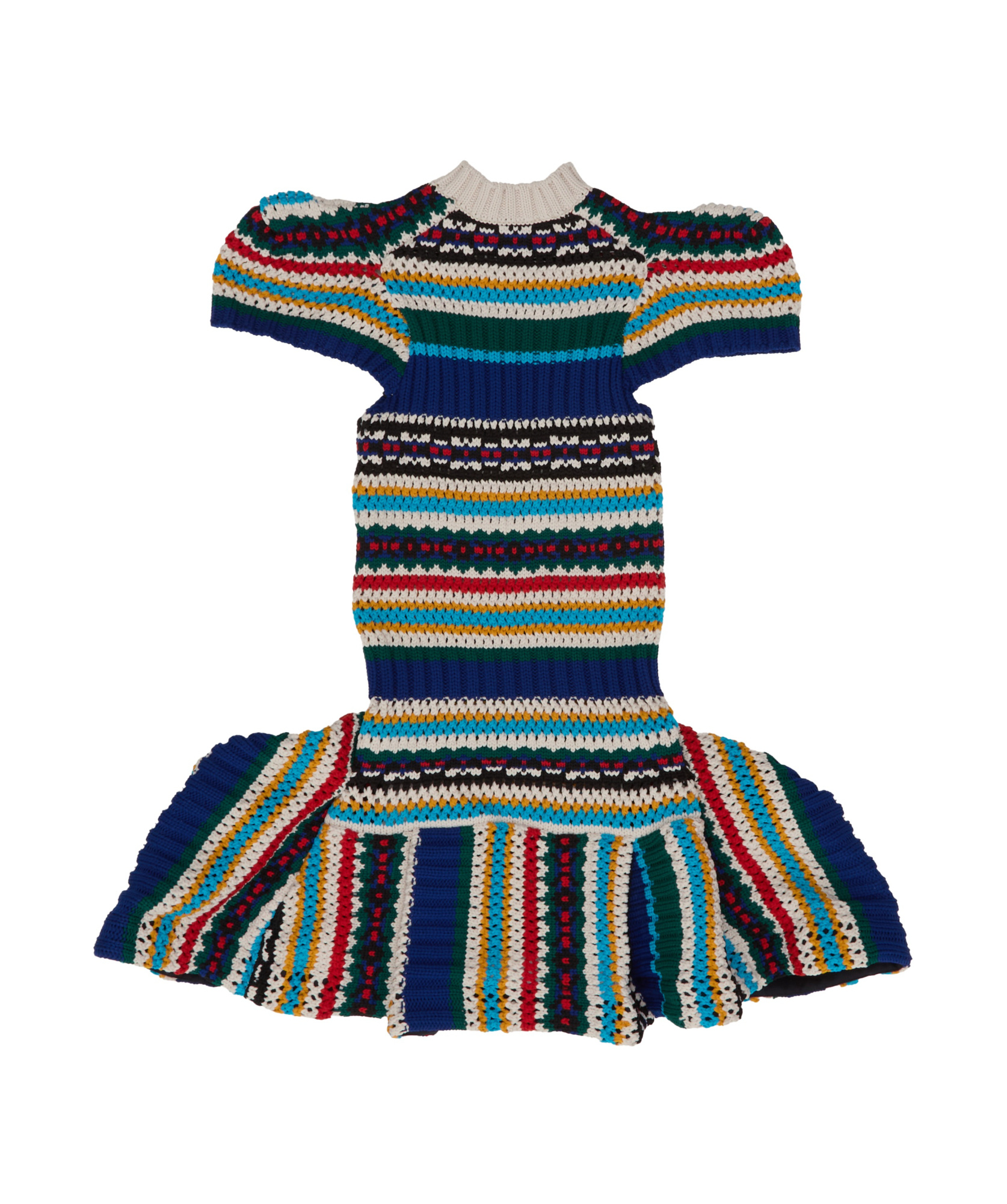 Shop Sacai Striped Knitted Ruffled Dress