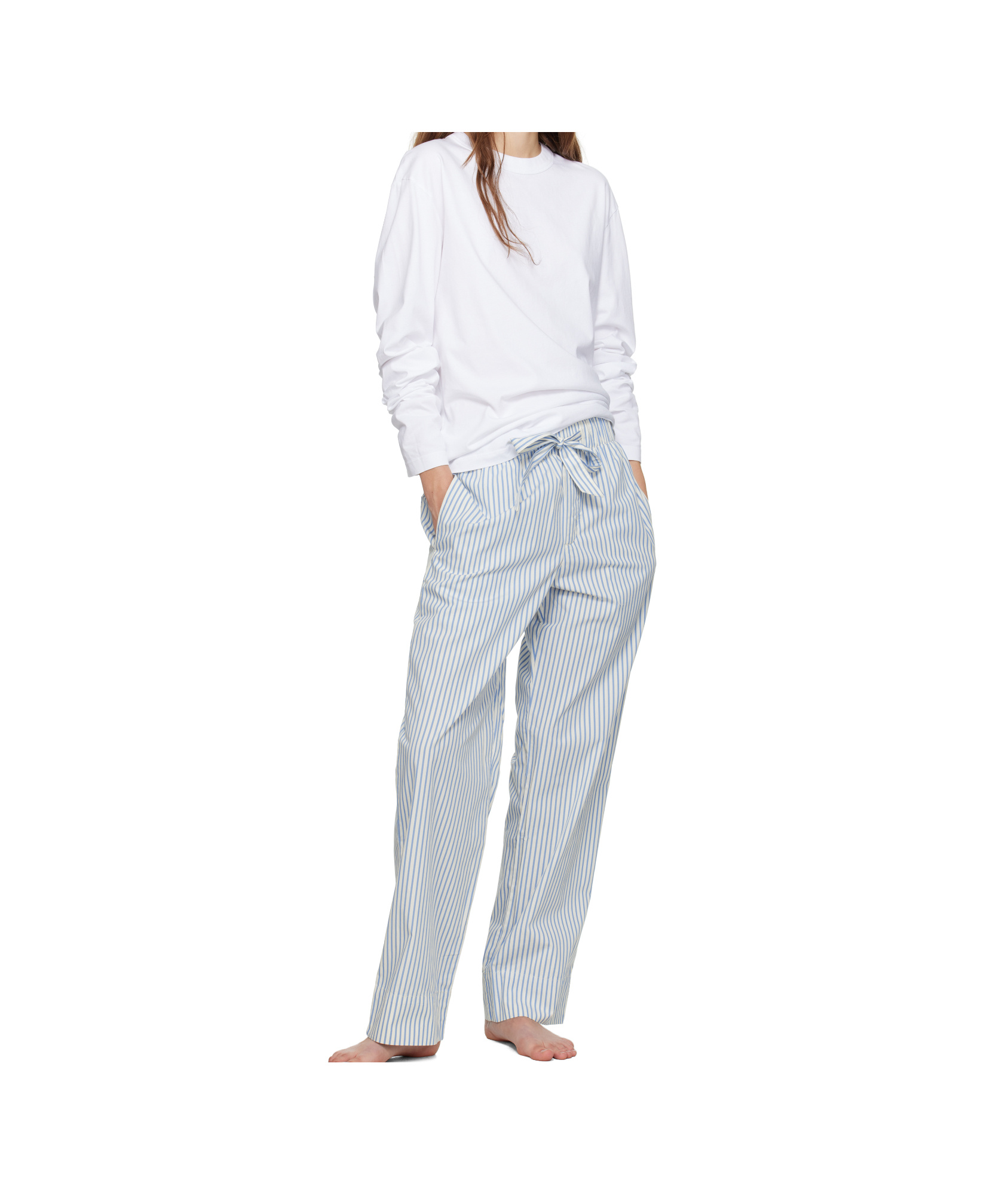 Tekla White & Blue Drawstring Pyjama Pants In Off-white/blue