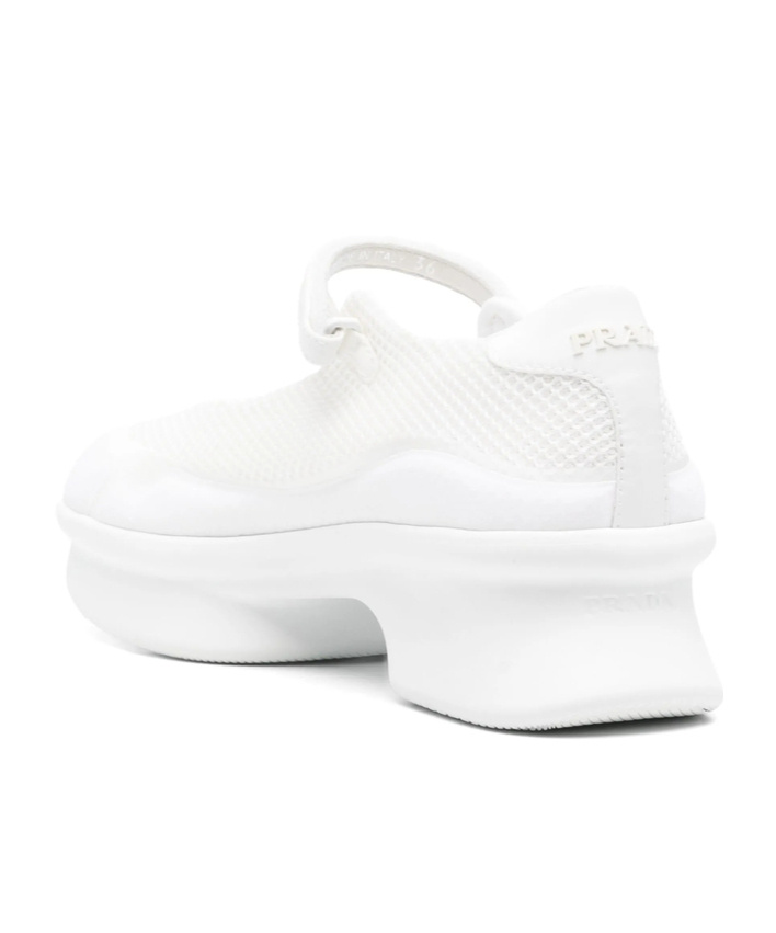 Prada Mesh Upper Platform Ballerinas With Strap Detail In White