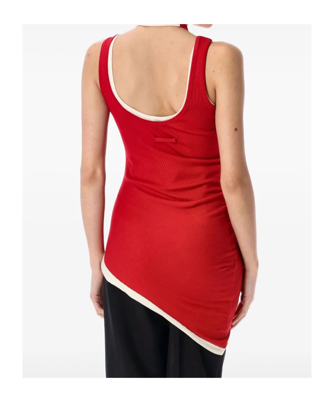 Jean Paul Gaultier Ribbed Twisted Double Layer Cotton Tank Top In Red