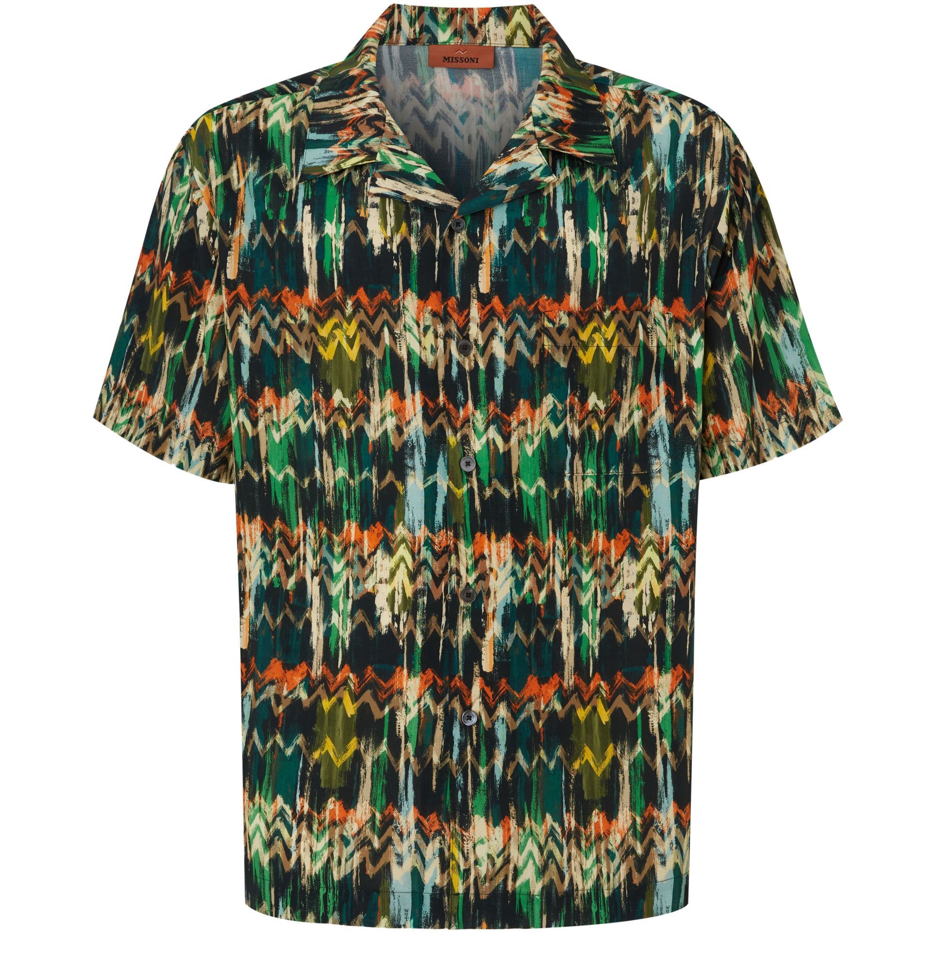 Missoni Bowling-shirt Aus Viskose Mit Zick-zack-print Und Gebürstetem Effekt In Green