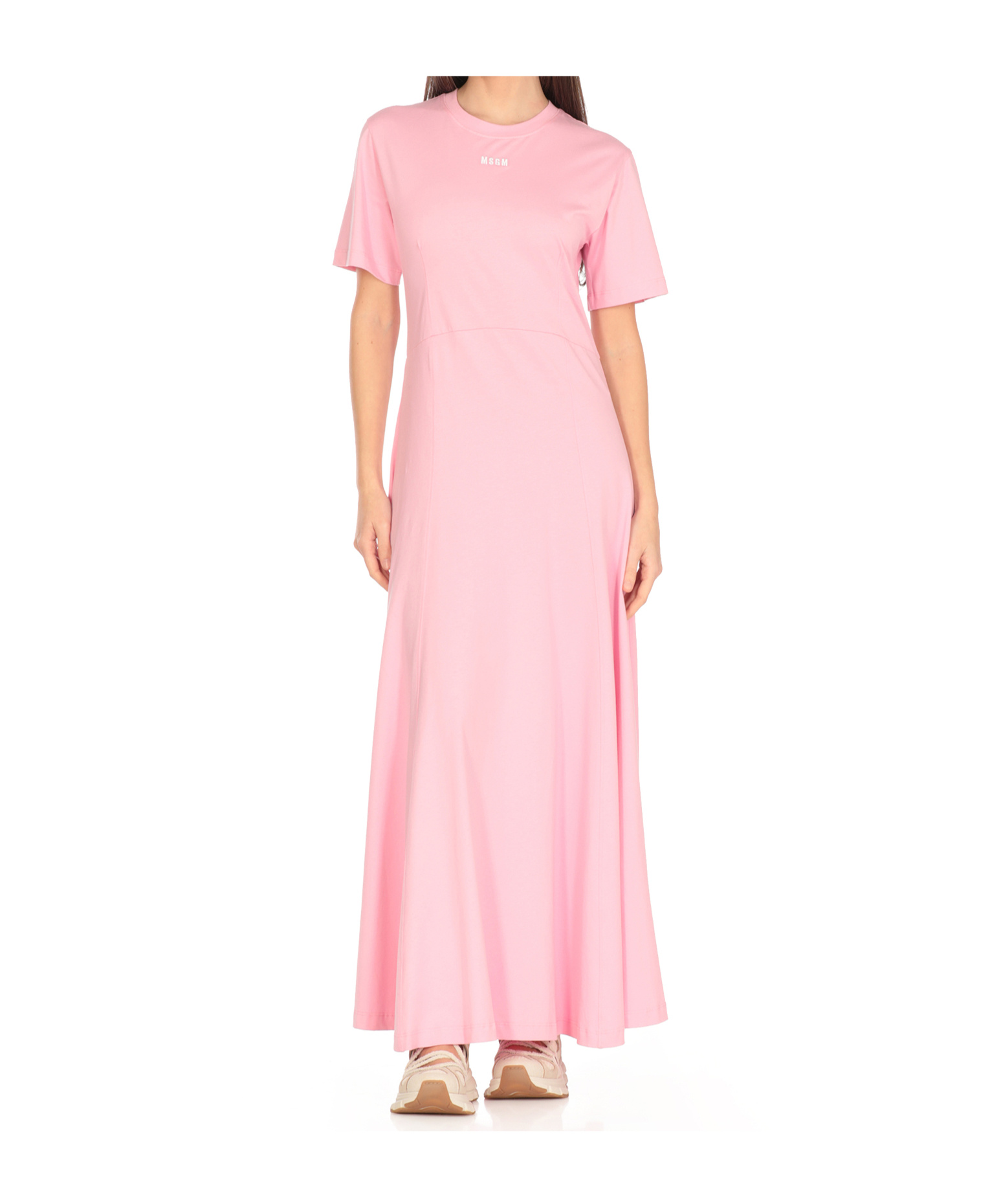 Msgm Logo Embroidered Midi Dress In Pink