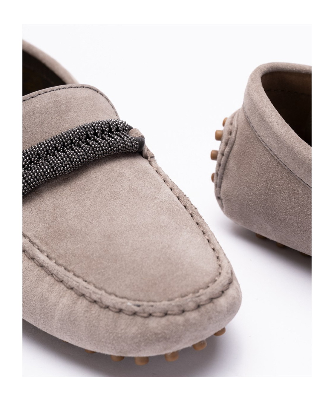 Brunello Cucinelli Monili-detail Suede Loafers In Gray