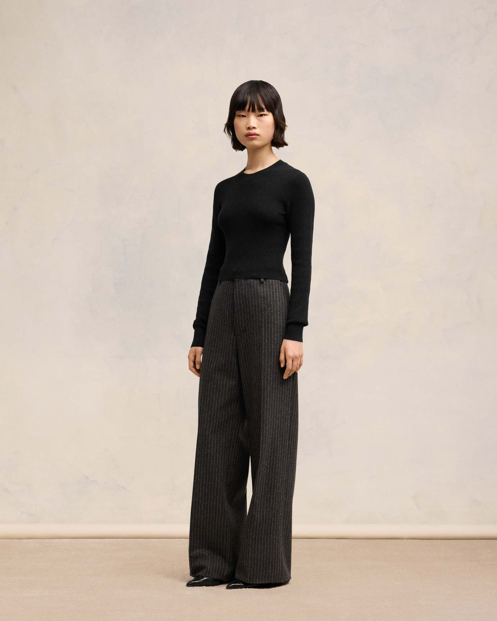 Ami Alexandre Mattiussi De Coeur Mesh Round-neck Sweater In Black