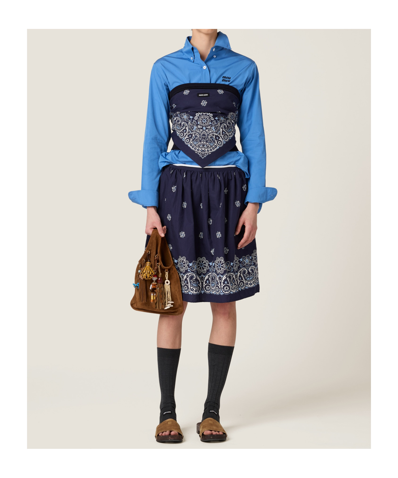 Miu Miu Printed Top In Popeline Cotton