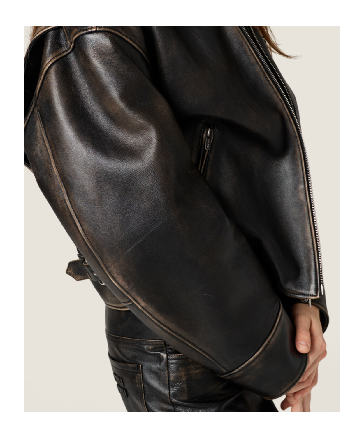 Miu Miu Lamb Shearling Collar Leather Jacket In Black