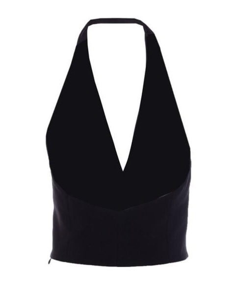 Pinko Crop V-neck Halterneck Sleeveless Tailored Vest In Blue