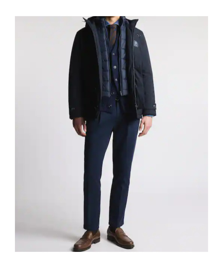 Fay Short Parka In Technical Gabardine In Blue