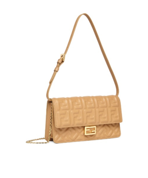Fendi Light Brown Nappa Leather Wallet With Ff Motif In Nude