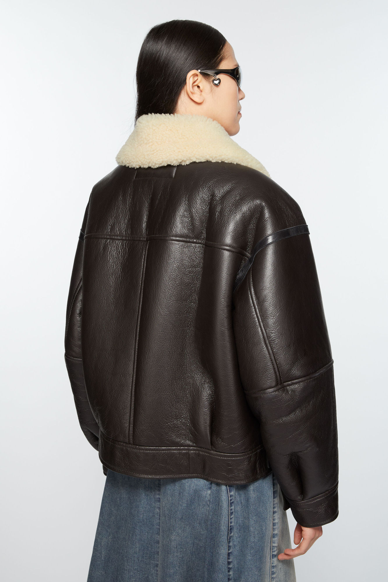 Acne Studios Calf Leather And Shearling Flight Jacket In Black