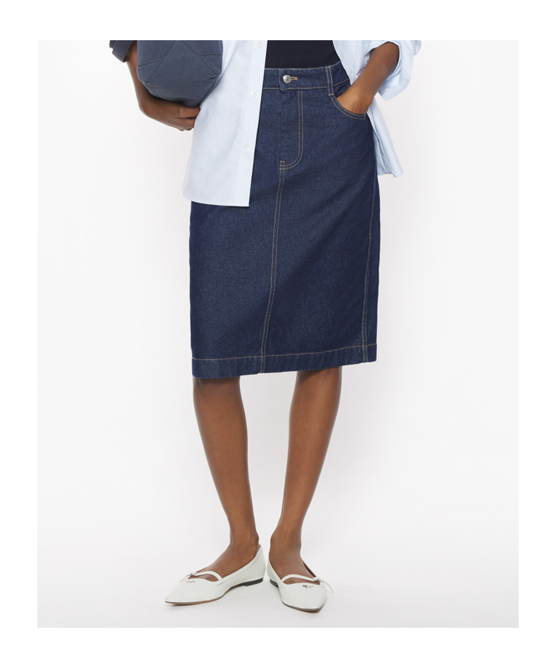 Shop Maison Kitsuné Straight Denim Skirt In Indigo