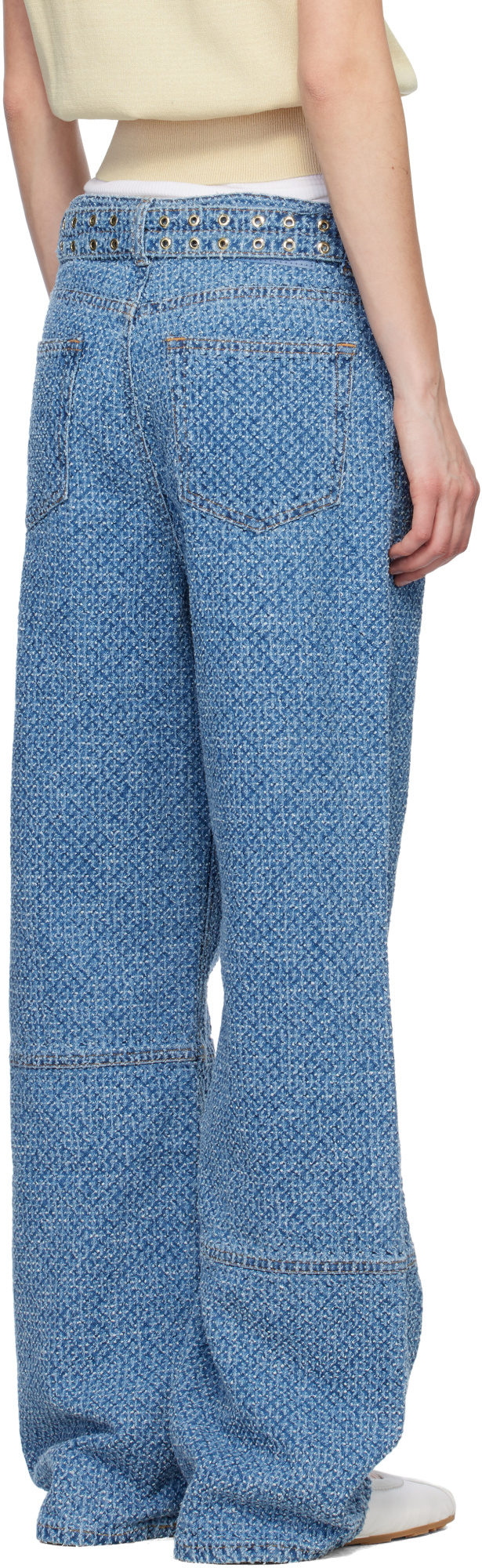 Ganni Fluffy Denim Izey Wide-leg Jeans In Blue