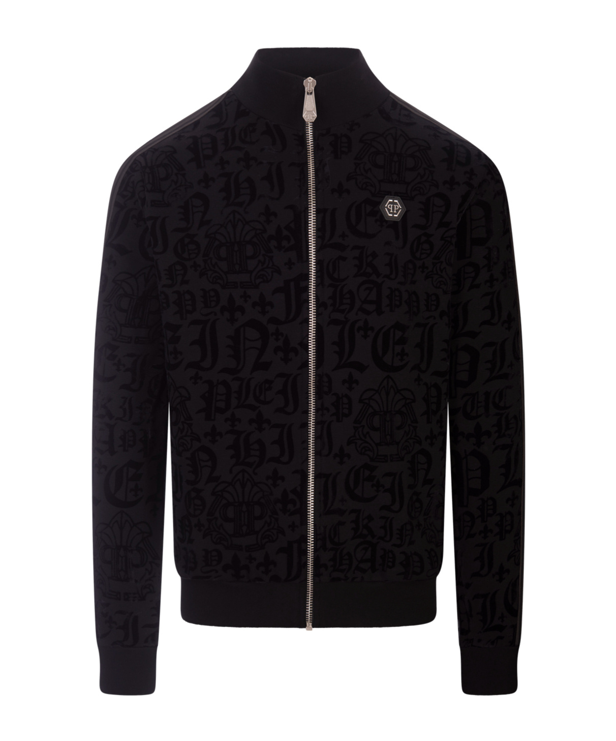 Philipp Plein Gothic-print Side-stripe Sport Jacket In Black