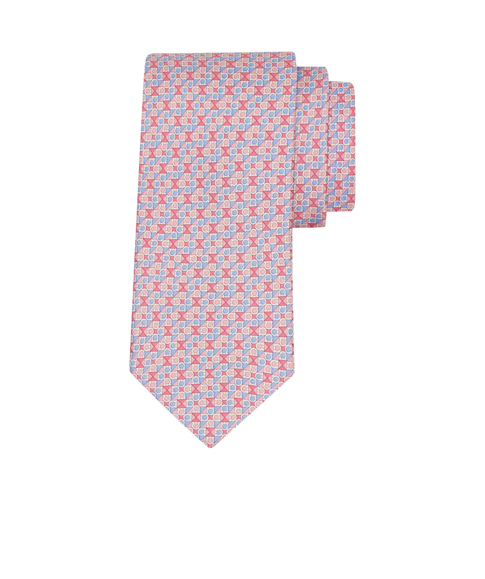 Ferragamo Gancini Square Print Silk Tie In Pink