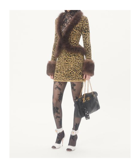 Valentino Jacquard Animal Print Lurex Knit Skirt Woman Animal Print Xs In Brown